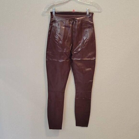 SPANX FAUX PATENT LEATHER Leggings Pants Ruby Size M - Picture 3 of 8